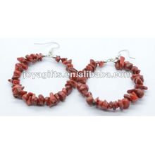 Round Shape Red Coral Chip Stone Earring